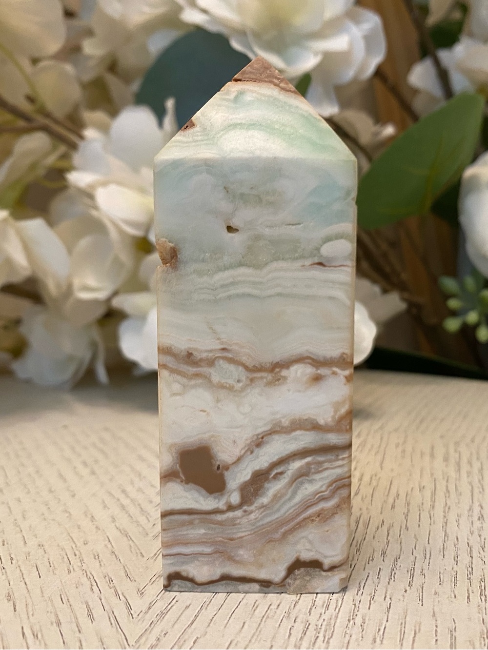 Caribbean Calcite Obelisk Tower with druzy.